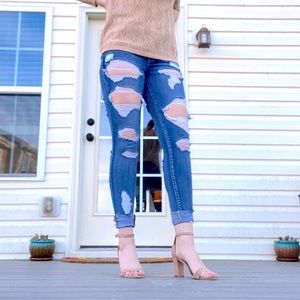 American Eagle Edgy Double Ripped Jeans